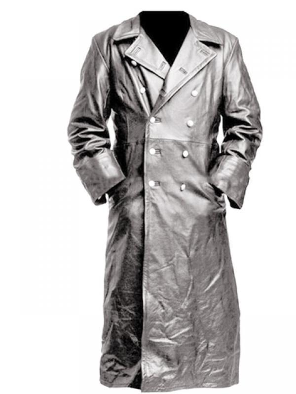MEN'S GERMAN CLASSIC WW2 MILITARY UNIFORM OFFICER BLACK REAL LEATHER TRENCH COAT