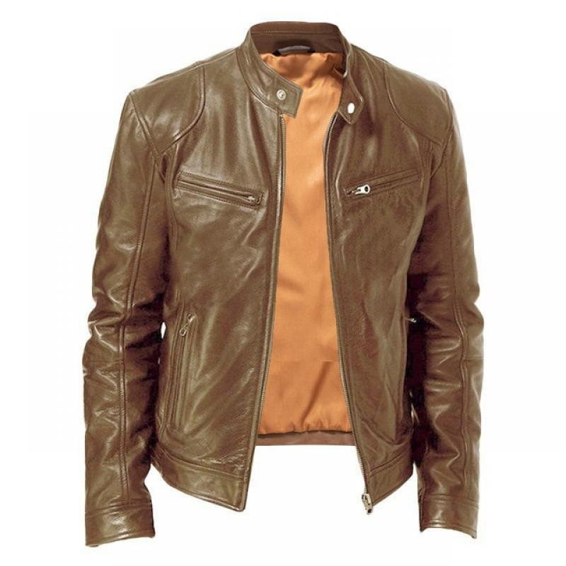ERIDANUS Spring Men's Stand-up Collar Slim Leather Jacket Zipper Pocket Decorative PU Coat Biker Men Clothes Casual Male MWP085