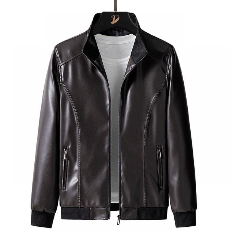Plus Size 7XL 8XL PU Jacket Men Leather Coat Cargo Jacket Casual Motorcycle Biker Coat Solid Color Leather Jackets Male Big Size