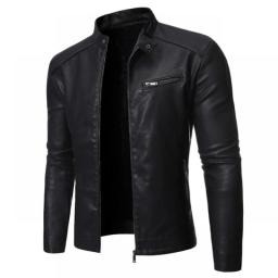 2022 New European And American Men's Jacket Motorcycle Leather Jacket Stand Collar Solid Color Men's Washed Leather Jacket