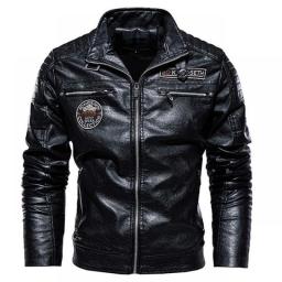 Leather Jacket Men Winter Fleece Motorcycle PU Leahter Jacket Male Stand Collar Casual Windbreaker Ropa De Hombre Slim Coat 3XL