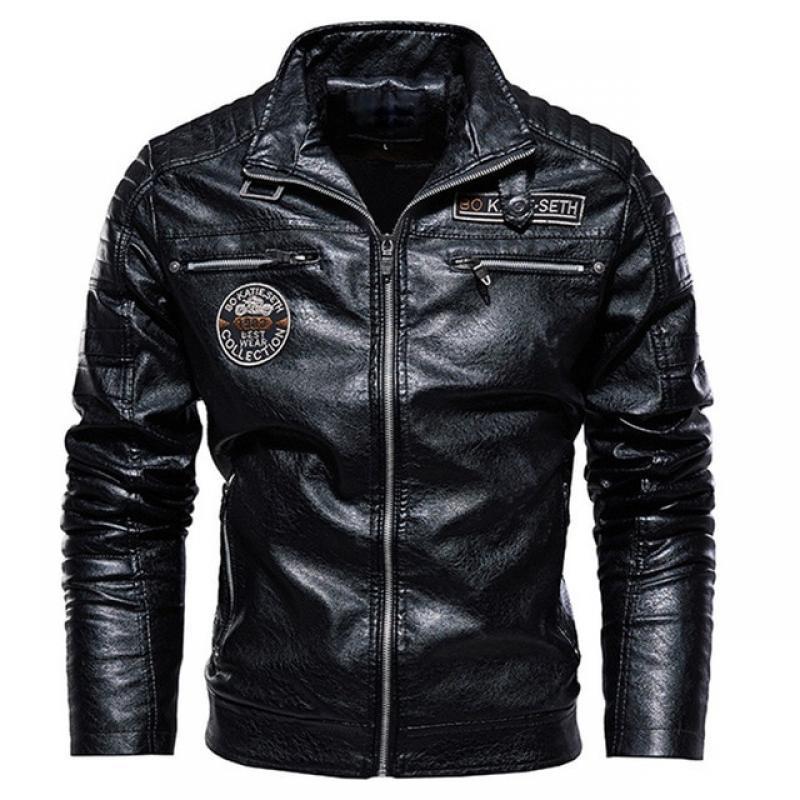 Leather Jacket Men Winter Fleece Motorcycle PU Leahter Jacket Male Stand Collar Casual Windbreaker Ropa De Hombre Slim Coat 3XL