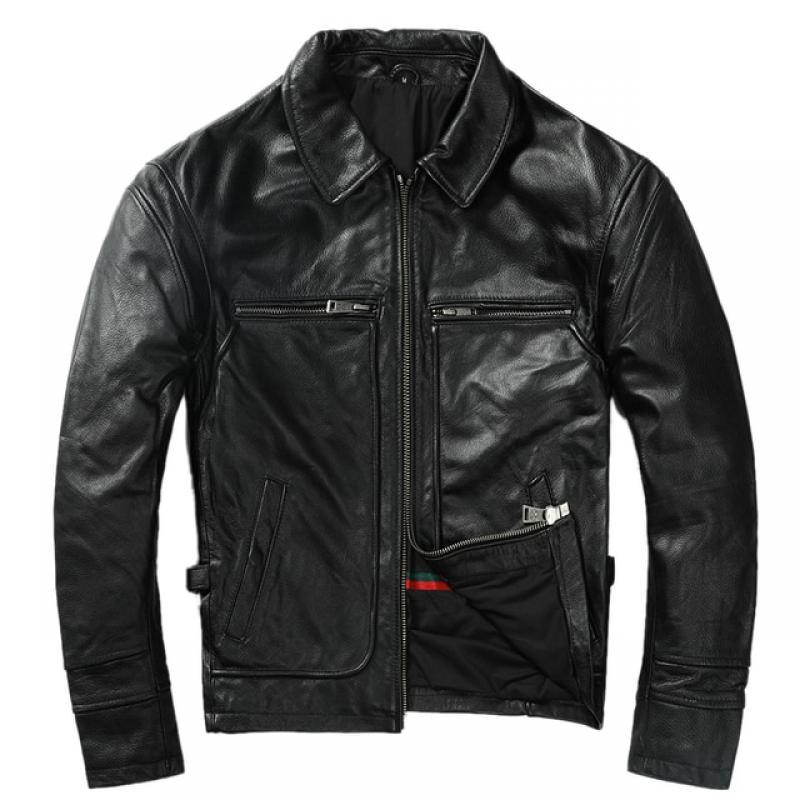 Classic Men Cowhide Coat Natural Men's Genuine Leather Jacket Vintage Style Real Leather Clothes Men Clothing Calf Skin Clothes