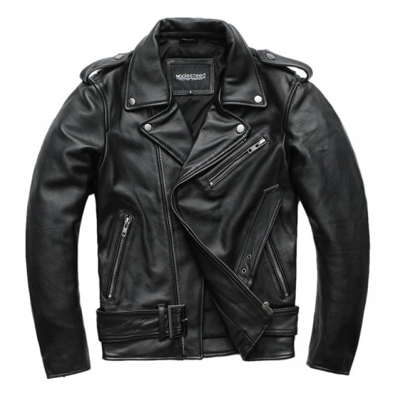 MAPLESTEED Classical Motorcycle Jackets Men Leather Jacket 100% Natural Cowhide Thick Moto Jacket Winter Sleeve 61-67cm 6XL M192