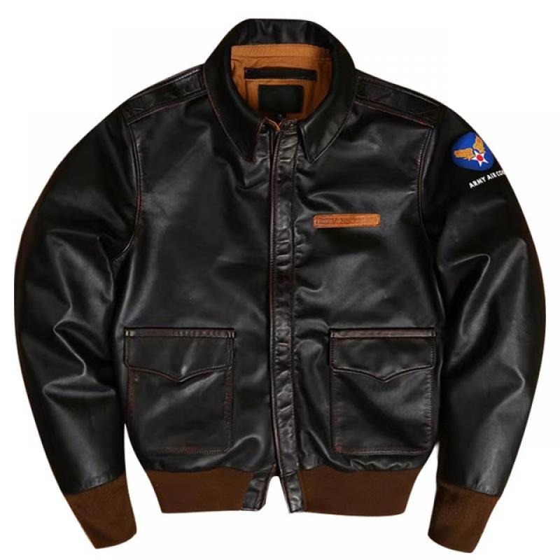 YR!Free shipping.Retro Classic A-2 type horsehide coat.Vintage Us air force genuine leather jacket.A2 Bomber leather cloth 천연 마피