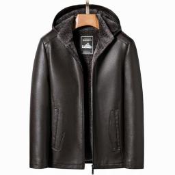 YN-2267 Autumn And Winter Men's Coat Stand Collar Hooded Natural Sheep Leather Short Jacket Lamb Fur Youth Casual Wear