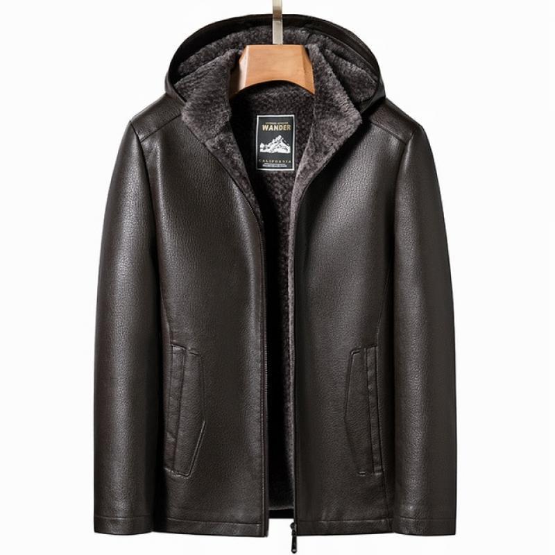 YN-2267 Autumn And Winter Men's Coat Stand Collar Hooded Natural Sheep Leather Short Jacket Lamb Fur Youth Casual Wear