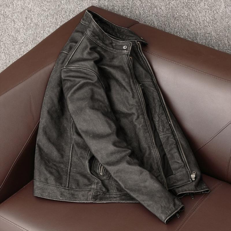 Free Shipping Brand Classic Casual Style Cowhide Jacket Mens 100% Genuine Leather Cothes Vintage Quality Biker Leather Coat Male