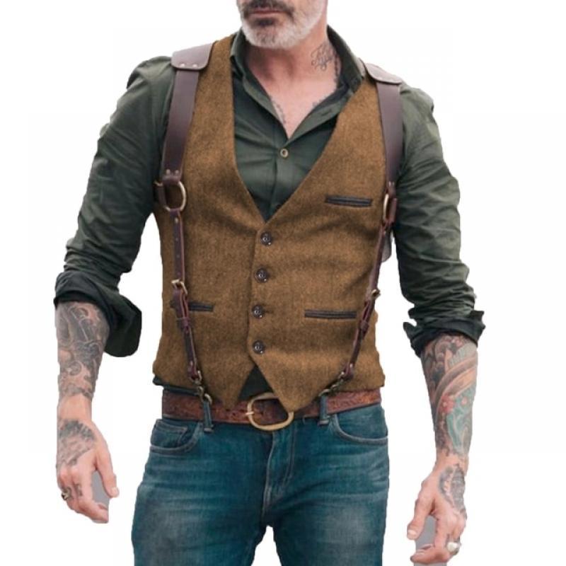 Vests Men wine Red Waistcoat Vest Man Steampunk Jacket Striped Tweed V-neck Slim Fit Gilet Wedding Clothing Vest Male
