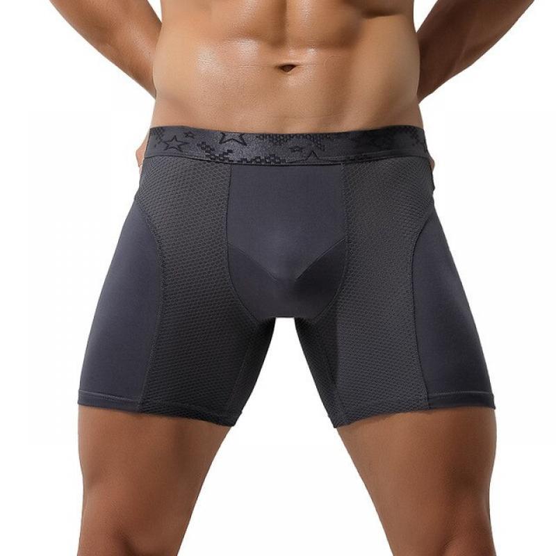 Plus Size Long Boxer Men Underpants Man Boxers Mesh Holes Lengthen Breathable Boxer Shorts Mens Underwear Panties Calzoncillos