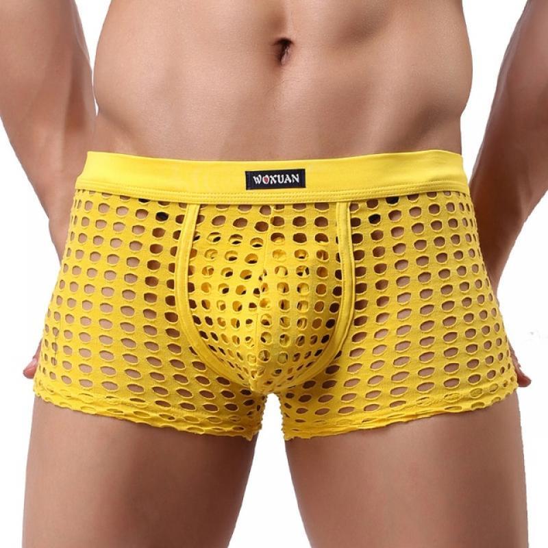 Sexy Hollow Out Men's Boxer Shorts Knickers Panties Fishnet Breathable Black Solid Color Mesh Men Male Underwear Underpants