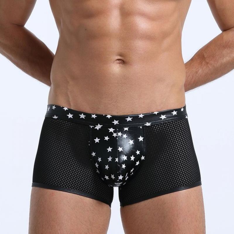 High Quality Underwear Men's Jockstrap Sexy Mesh Jock Strap Faux Leather Gay Erotic Panties Lingerie Hot Breathable Male's Thong