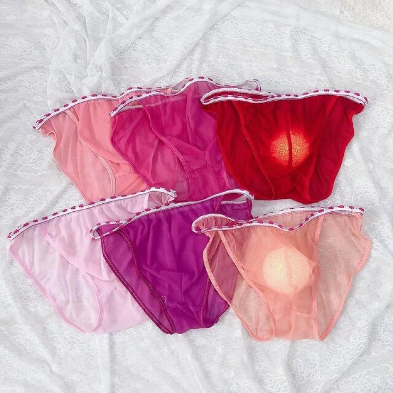 1pc Sexy Men Mesh Sheer Low Rise Bulge Pouch Bikini Briefs Thongs Breathable Solid Color Underwear Sissy Panties