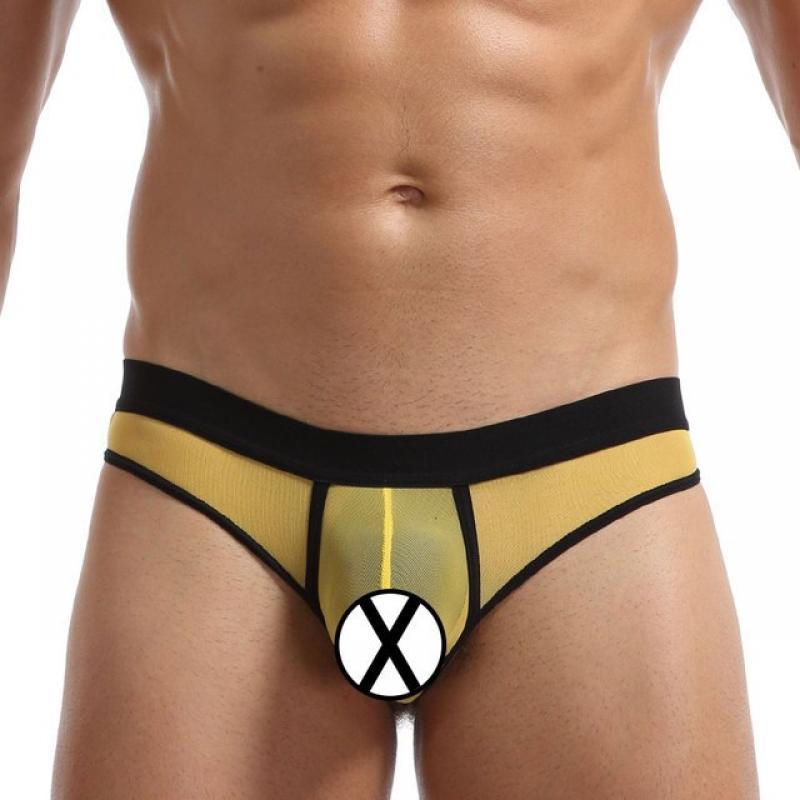 Men's Underwear Shorts Lingerie Sexy Mesh Transparent Shorts Ice Silk Mid-Waist Seamless Penis Pouch Pants T-Back Strap Briefs