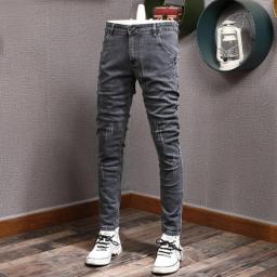 Fashion Designer Men Jeans Retro Gray Stretch Slim Ripped Jeans Men Elastic Trousers Vintage Casual Denim Pencil Pants Hombre