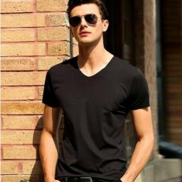Short Sleeve Men's Ice Silk Trackless T-shirt Men's V-neck Slim Short Sleeve Shirt Sports Short T Shirt Summer Short