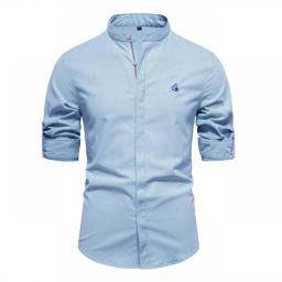 AIOPESON Solid Color Stand Collar Men's Shirts 100Percent Cotton Long Sleeve Shirts For Men New Spring Quality Casual Shirts Male