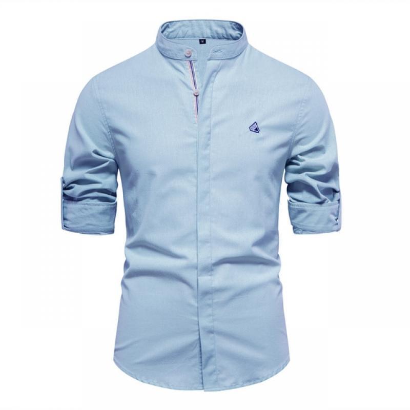 AIOPESON Solid Color Stand Collar Men's Shirts 100% Cotton Long Sleeve Shirts for Men New Spring Quality Casual Shirts Male