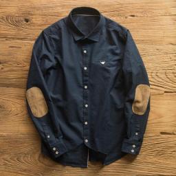 Men Oxford Retro Shirt Japanese Business Casual Trendy Fashion All-match Loose Tops Male Brand Long-sleeved Patch Shirts Clothes