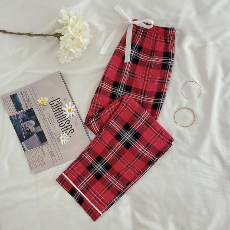 Women's Checked Faux Cotton Sleep Pants Long Pants, Outdoor/Indoor Lounge Pants