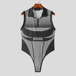 Casual Fashion Style Bodysuit INCERUN Men's Polka Dot Abstract Pattern Rompers Sexy Homewear Hot Sale Sleeveless Jumpsuits S-5XL