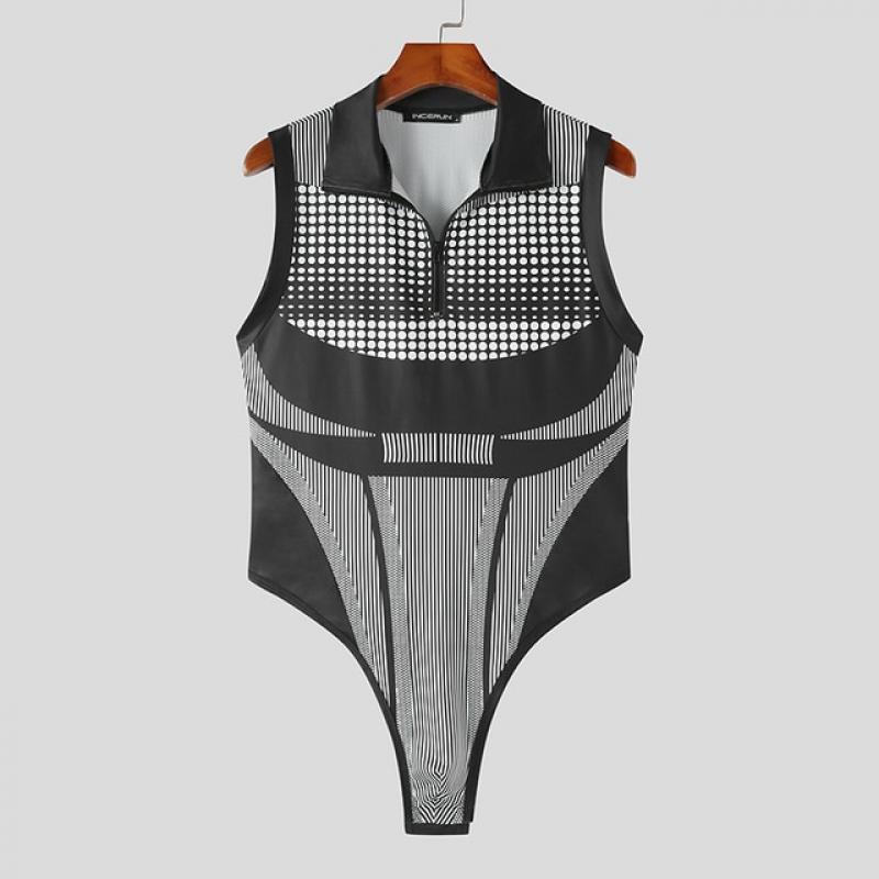 Casual Fashion Style Bodysuit INCERUN Men's Polka Dot Abstract Pattern Rompers Sexy Homewear Hot Sale Sleeveless Jumpsuits S-5XL