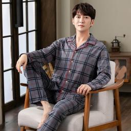 Spring Autumn 100Percent Cotton Pajamas For Men Casual Plaid Pajama Sets Plus Size Men 4XL Long Sleeve Sleepwear Comfortable Pijama
