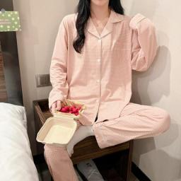 Spring Ladies Cotton Pajamas Long-sleeved Trousers Two-piece Set Women's Casual Simple Home Service Japanese Cute Kawaii Pajamas