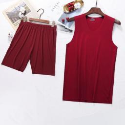 Summer Men Ice Silk Tank Tops +boxer Short Sleepwear Set Man Sleeveless Vest V-Neck T-shirts Soft Smooth Pajamas Silky Underwear