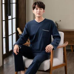 Autumn Winter Men Cotton Pajamas Set Fashion Casual Striped Patchwork Sleepwear Suit Home Clothes Loose Home Wear Plus Size 4XL