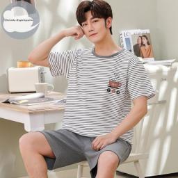 Summer Knitted Cotton Short Sleeved Men's Pajamas Sets Male Pajama Set Letter Pajama For Men Sleepwear Suit Homewear Size XXXXL