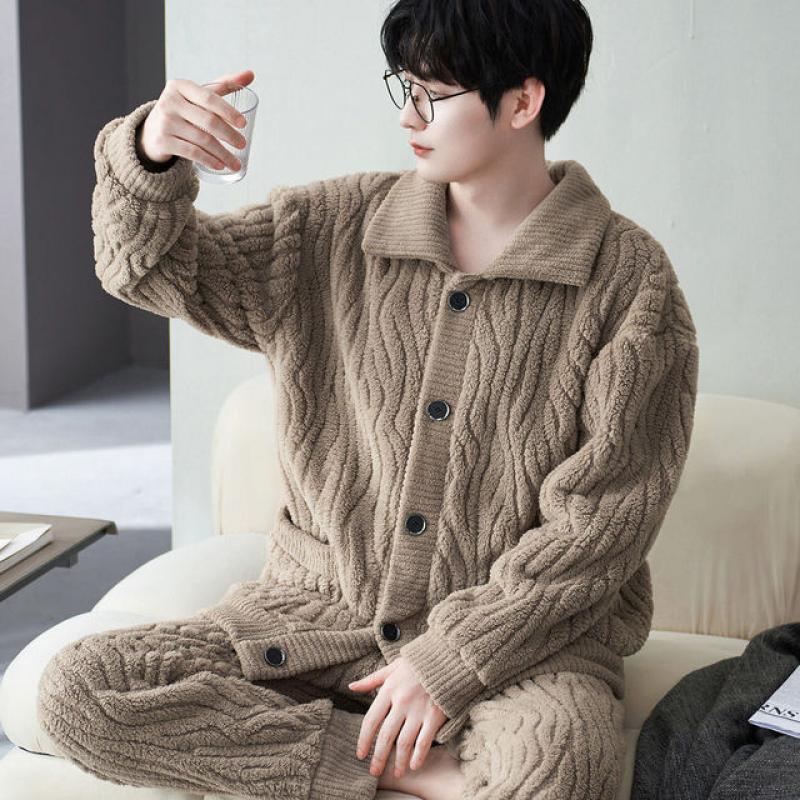 Winter Long Sleeve Thick Warm Flannel Pajama Sets for Men Velvet Fashion Sleepwear Suit Korean Pyjamas Homewear Clothes