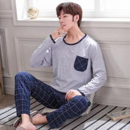 Autumn Winter Men Pajamas Set Cotton Print Sleepwear Night Suit Casual Long Sleeve Plaid Pants Pyjamas Plus Size Homewear 4XL