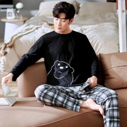 100Percent Cotton Men Pajama Sets Plus Size 3XL Causal Loose Long Sleeve Long Pants Letter Print Patchwork Lounge Set Male Pajamas
