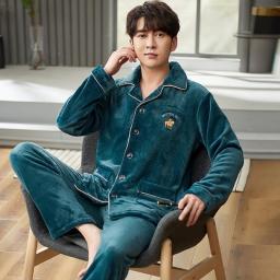 Flannel Pajama Sets Men Winter Men's Pajamas Thick Warm Lounge Set Fashion Striped Embroidery Male Pijama Casual Loungewear 3XL