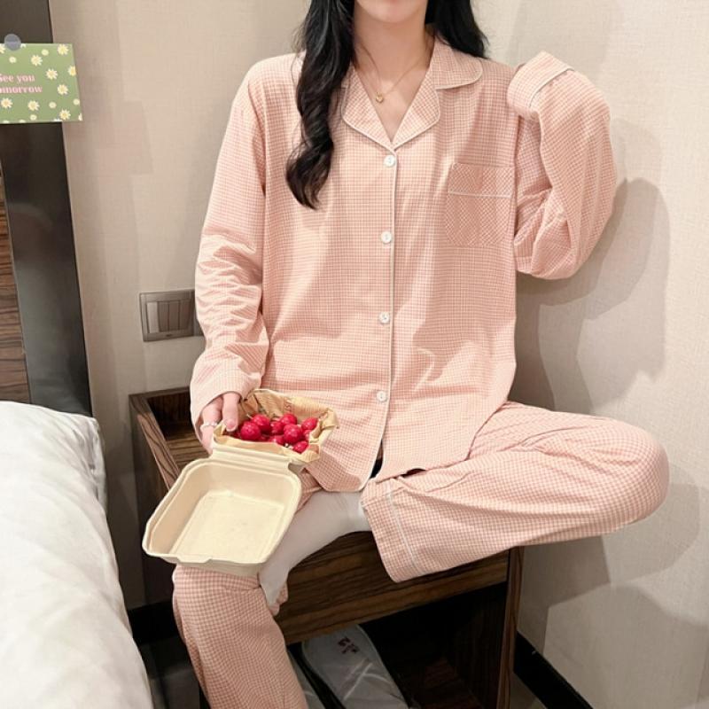 Spring Ladies Cotton Pajamas Long-sleeved Trousers Two-piece Set Women's Casual Simple Home Service Japanese Cute Kawaii Pajamas