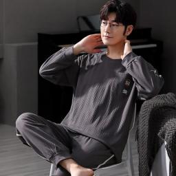 Spring Summer Male Long Sleeve Pajama Sets Casual Striped Lounge Set Comfortable Soft Sleepwear Pijama Plus Size Pajamas For Men