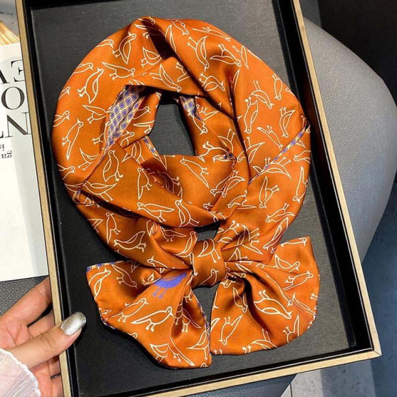 Women Fashion Silk Hair Scarf Long Skinny Ribbon Neckerchief Foulard Female Design Print Hairbands Accessories Bandana