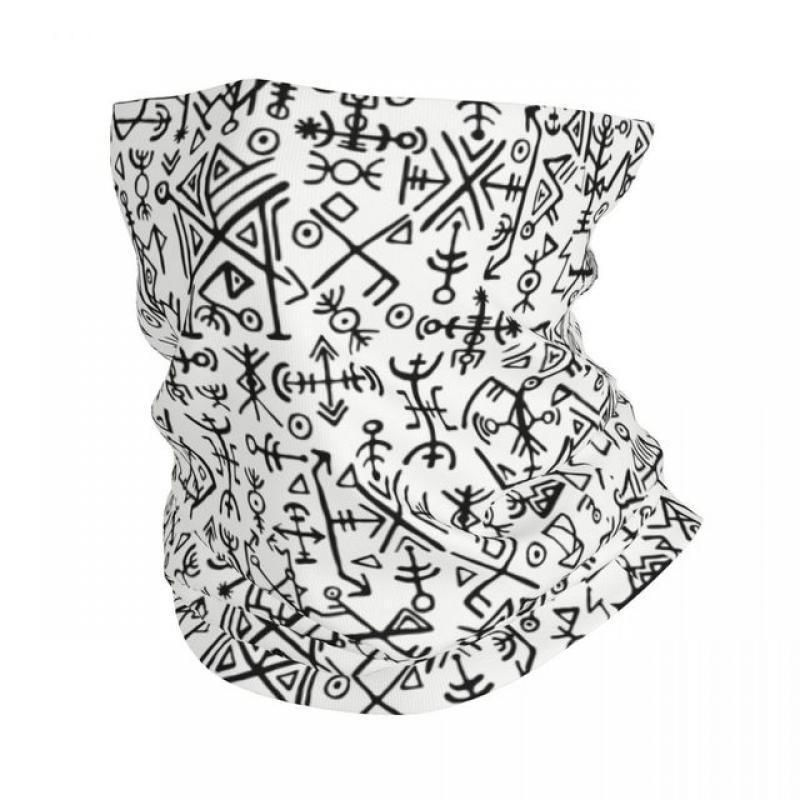 Viking Norse Runes Bandana Neck Gaiter Printed Vegisir Valkhut Wrap Scarf Warm Balaclava Fishing Unisex Adult Windproof