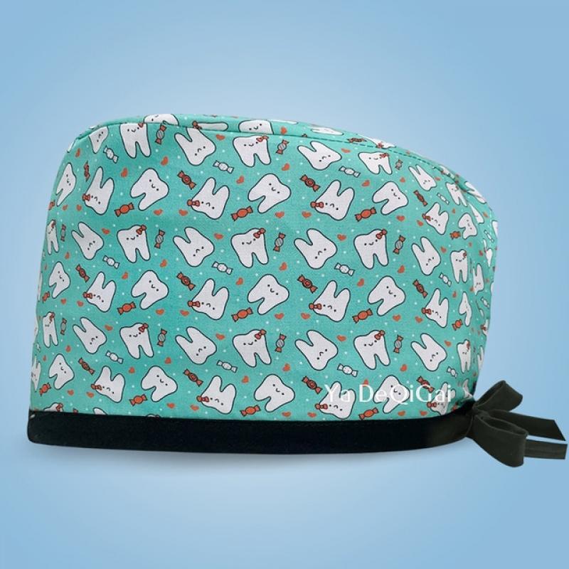 100% Cotton Cartoon Print Flower Nursing Cap Ladies Dentist Cap Pet Clinic Nurse Cap Laboratory Scrub Cap Beautician Accessories