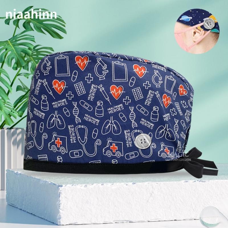 High-quality Printed Dental Hospital Scrub Cap Men and Women Adjustable Beauty Salon Pet Grooming Work Hat Nurse Surgical Caps
