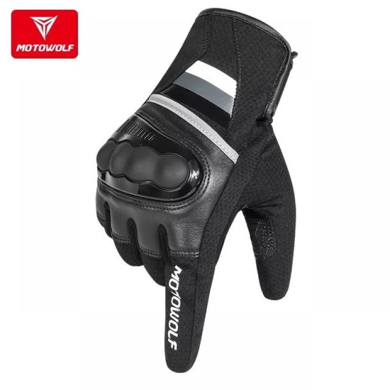 2023 Breathable Leather Motorcycle Gloves Racing Touch screen  Gloves Men's Motocross Gloves  Motowolf Gloves