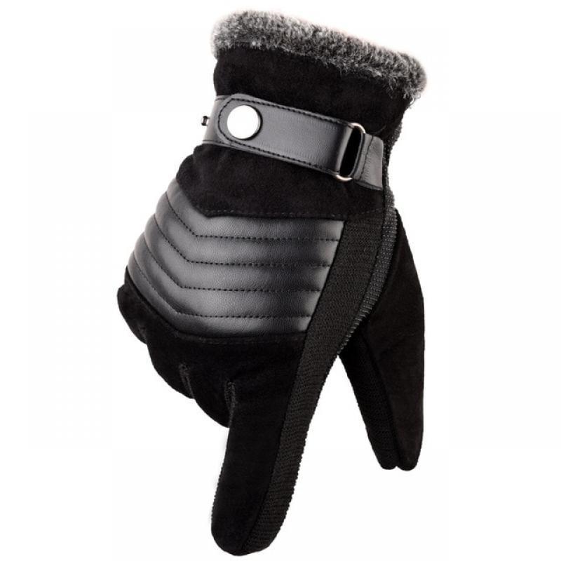 LA SPEZIA Brown Mens Leather Gloves Real Pigskin Russia Winter Gloves Warm Thick Driving Skiing Men's Gloves Guantes Luvas