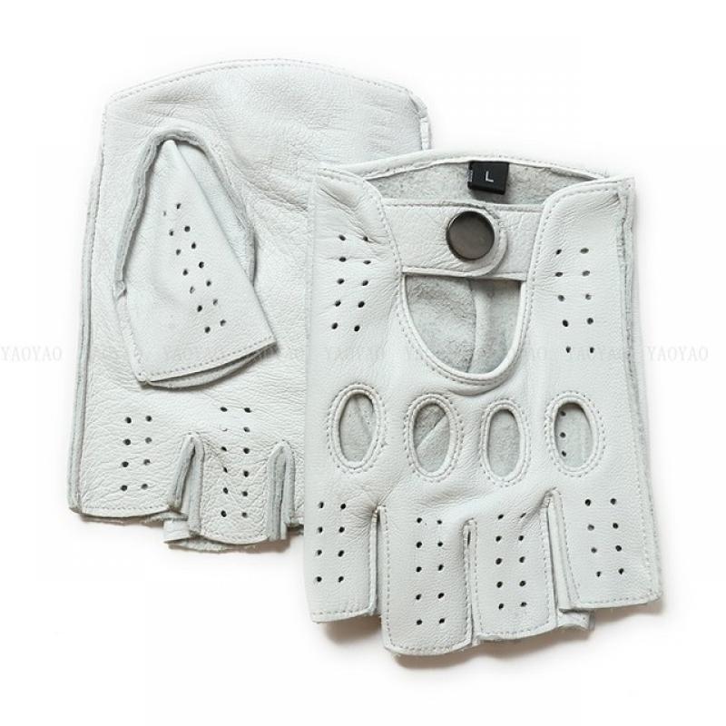 Men Motobiker Gloves Male Semi Finger Unlined Chic White Solid Color Fitness Guantes Curve Line Riding Gym Luva De Couro