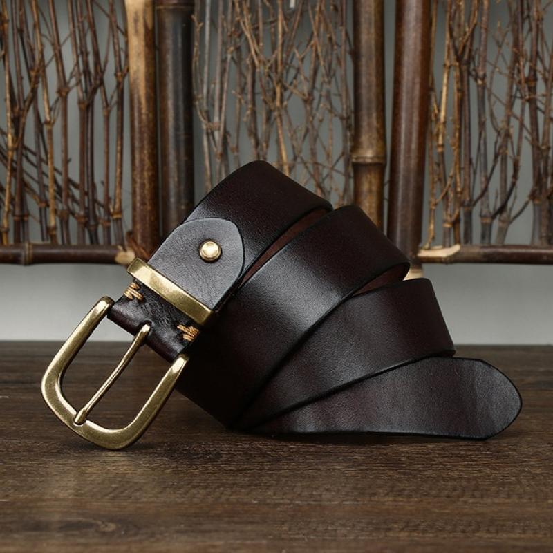 3.8CM Genuine Leather Belt For Men High Quality Copper Buckle Jeans Cowskin Casual Belts Cowboy Waistband Male Fashion Designer