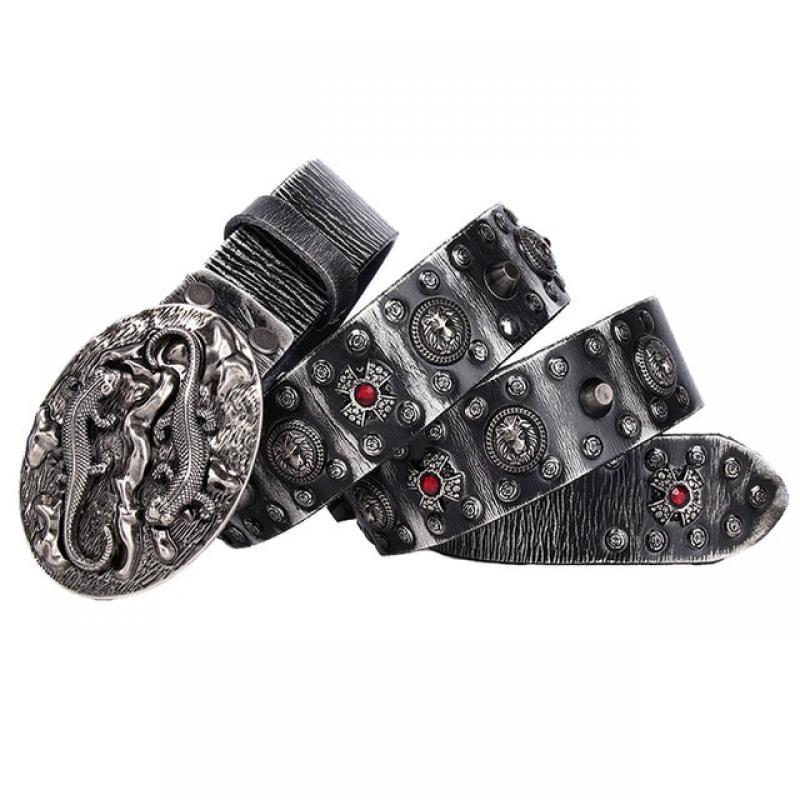 Metal Rivet Belt Luxury Designers Men Rivet Punk Belt Cow Genuine Leather Smooth Buckle Male Women Rock Hip Hop Strap Waist