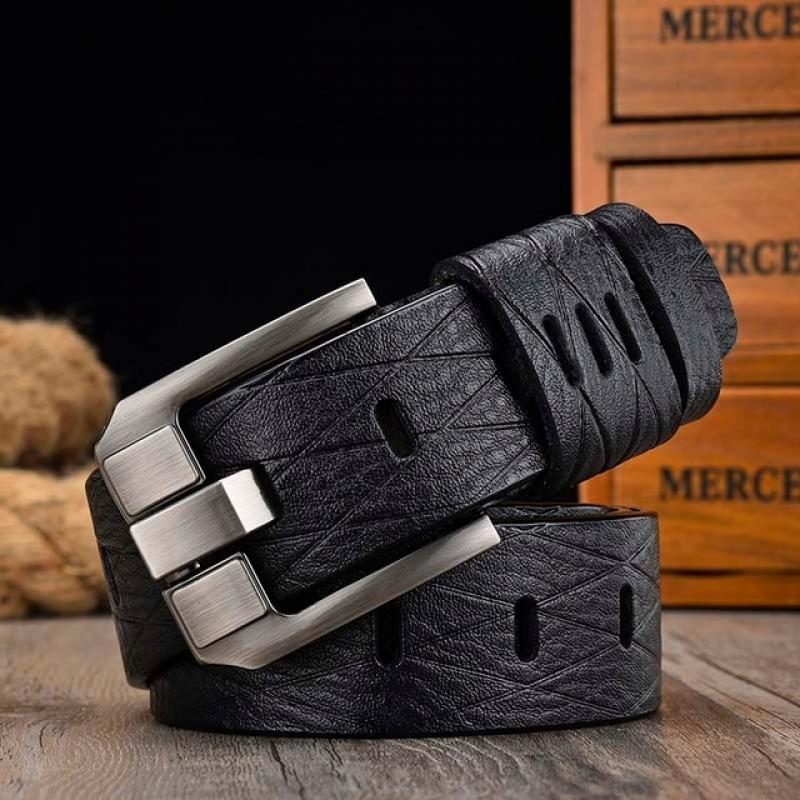 [LFMB]Cow Genuine Leather Luxury Strap Male Belts for Men New Large Plus Size100-160cm Vintage Pin Buckle Men Belt High Quality