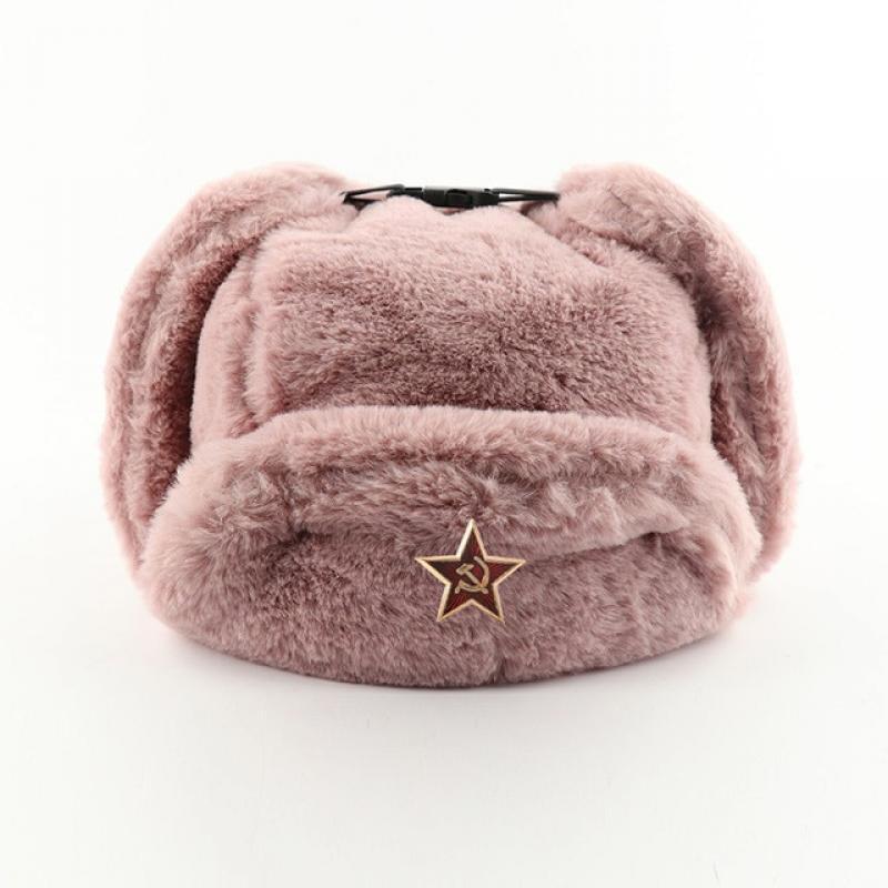 CAMOLAND Faux Rabbit Fur Earflap Caps Women Men Russian Ushanka Bomber Hat Thermal Winter Pilot Hat Soviet Trapper Trooper Hats