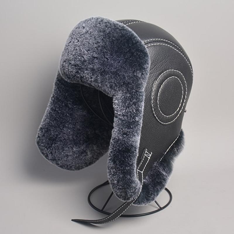 2023 Winter Men's 100% Real Rex Rabbit Fur Bomber Hat Ushanka Cap Trapper Russian Man Ski Hats Caps Real Sheepskin Leather