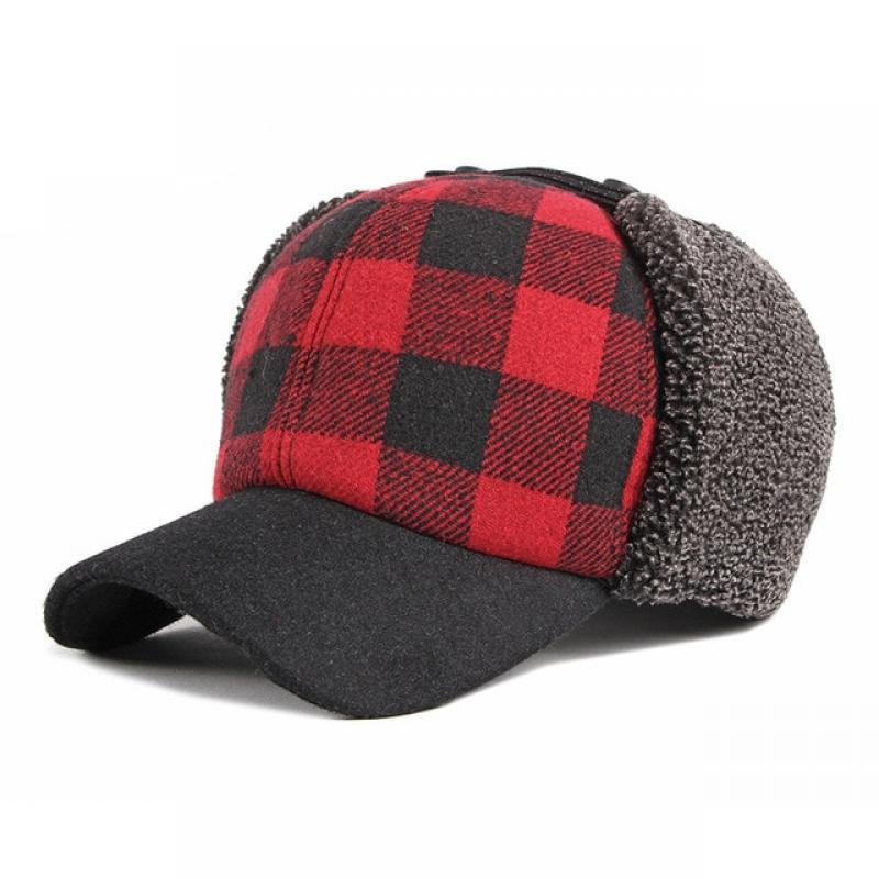 Wuaumx Winter Bomber Hats Men Thicken Russian Trapper Hat Earflap Baseball cap Red Black Plaid Windproof Bomber Hat For Women